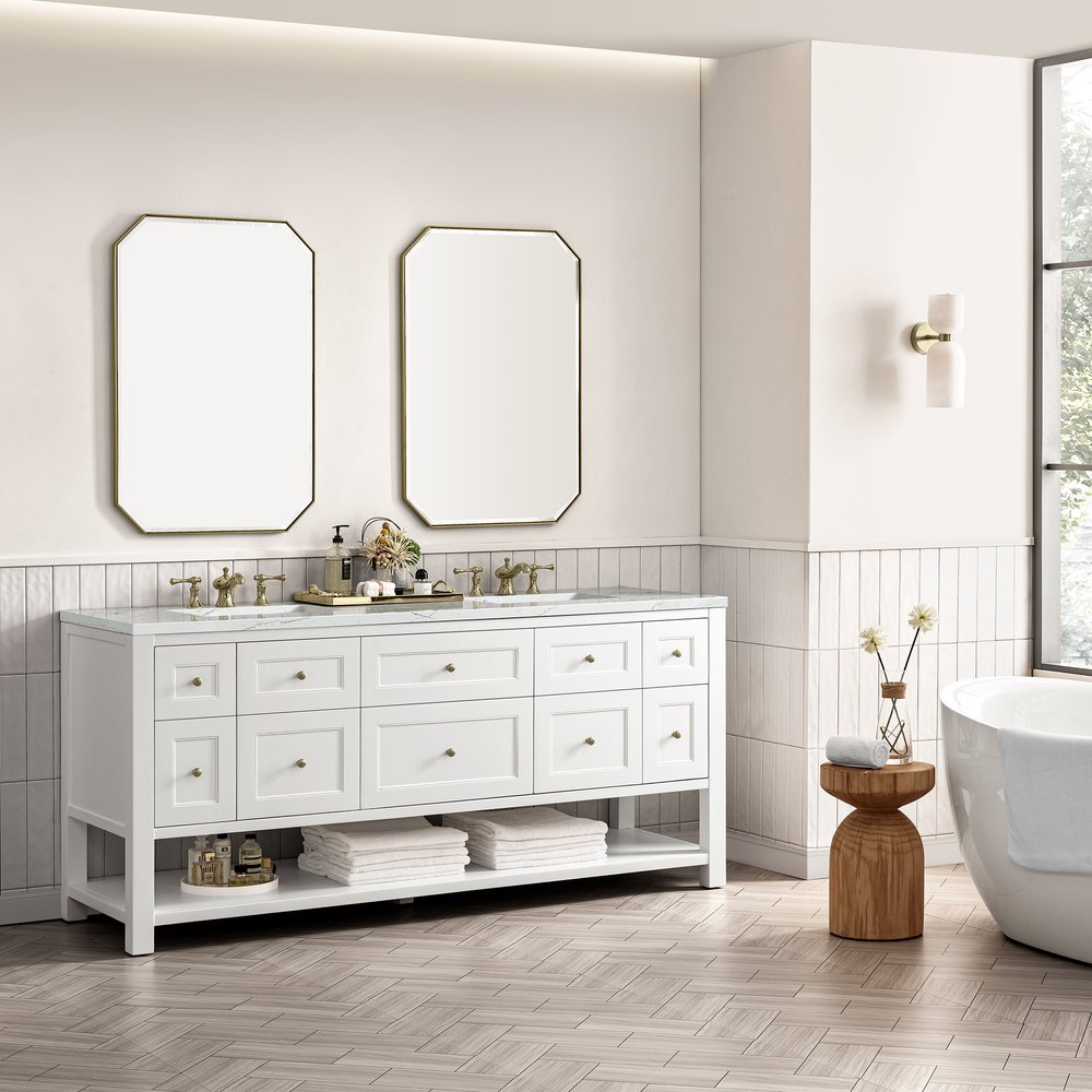 James Martin - Breckenridge 72" Double Vanity, Bright White w/ 3 CM Ethereal Noctis Top - 330-V72-BW-3ENC view 5