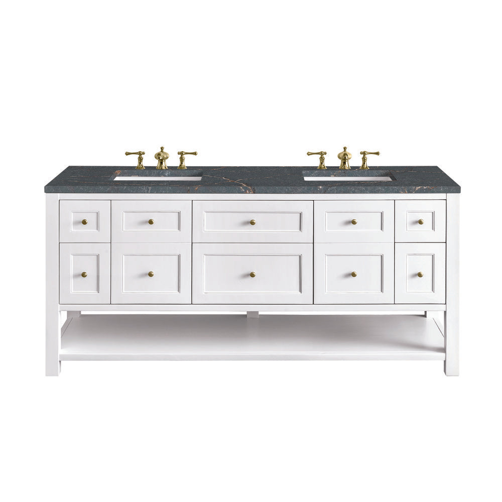 James Martin - Breckenridge 72" Double Vanity, Bright White w/ 3 CM Parisien Bleu Top - 330-V72-BW-3PBL view 1