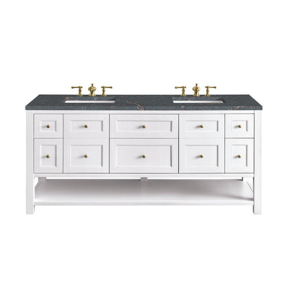 James Martin - Breckenridge 72" Double Vanity, Bright White w/ 3 CM Parisien Bleu Top - 330-V72-BW-3PBL view 1