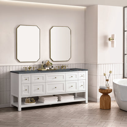 James Martin - Breckenridge 72" Double Vanity, Bright White w/ 3 CM Parisien Bleu Top - 330-V72-BW-3PBL view 4