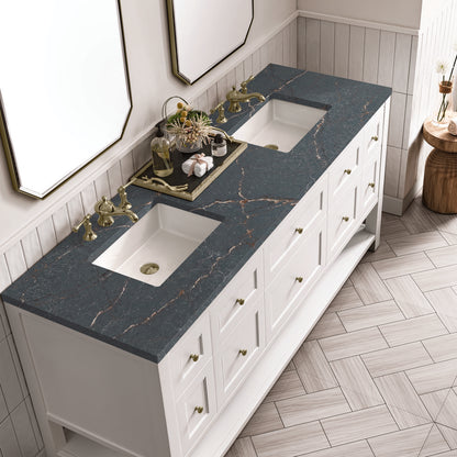 James Martin - Breckenridge 72" Double Vanity, Bright White w/ 3 CM Parisien Bleu Top - 330-V72-BW-3PBL view 7