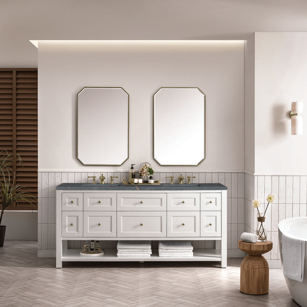 James Martin - Breckenridge 72" Double Vanity, Bright White w/ 3 CM Parisien Bleu Top w/FreePower Wireless Charger - 330-V72-BW-FPBL view 4