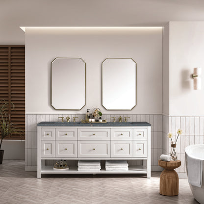 James Martin - Breckenridge 72" Double Vanity, Bright White w/ 3 CM Parisien Bleu Top w/FreePower Wireless Charger - 330-V72-BW-FPBL view 4