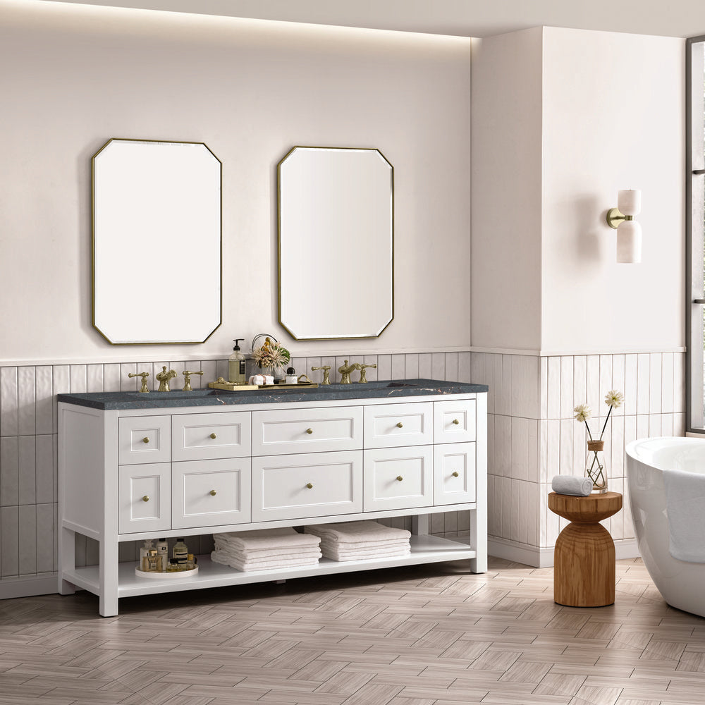 James Martin - Breckenridge 72" Double Vanity, Bright White w/ 3 CM Parisien Bleu Top w/FreePower Wireless Charger - 330-V72-BW-FPBL view 5