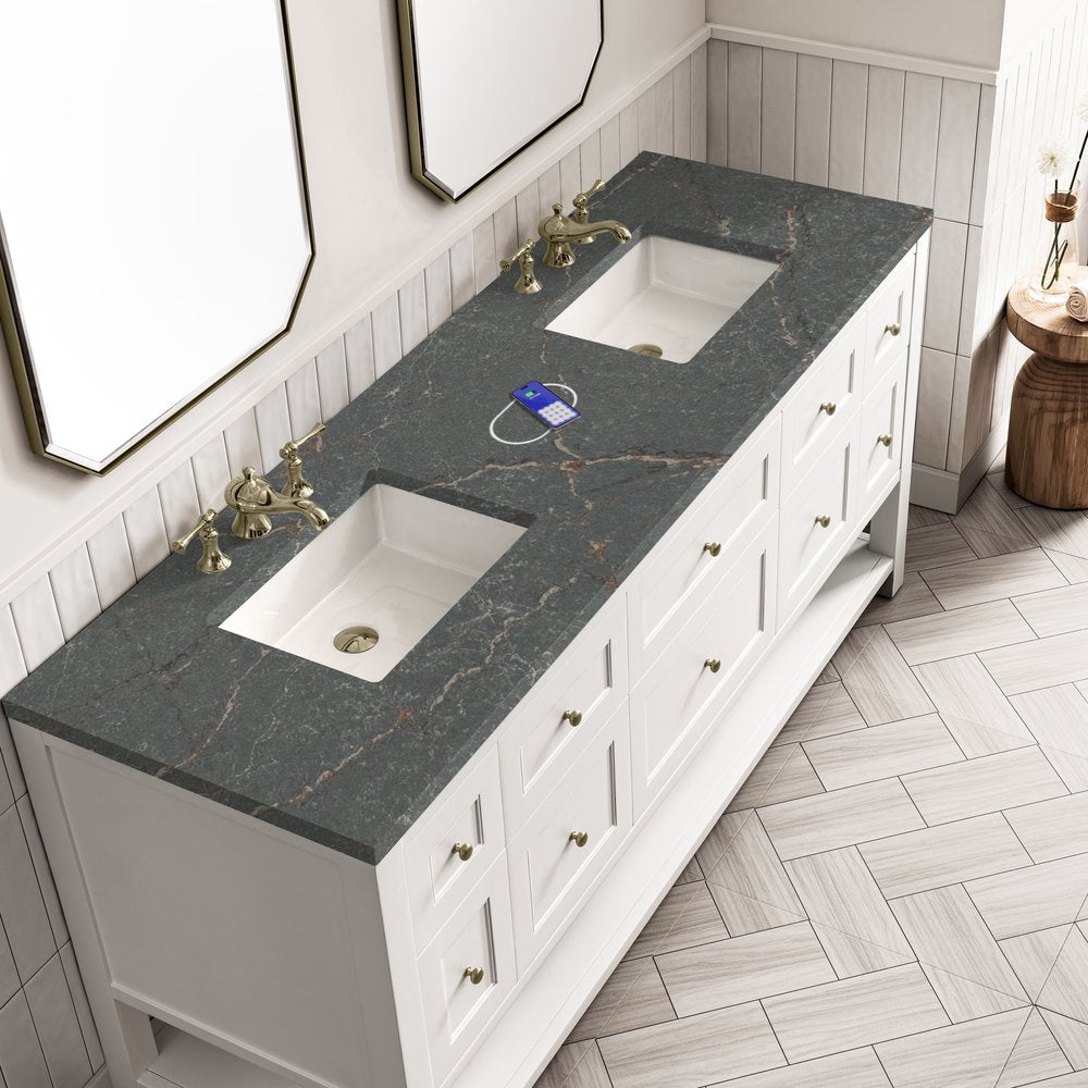 James Martin - Breckenridge 72" Double Vanity, Bright White w/ 3 CM Parisien Bleu Top w/FreePower Wireless Charger - 330-V72-BW-FPBL view 8