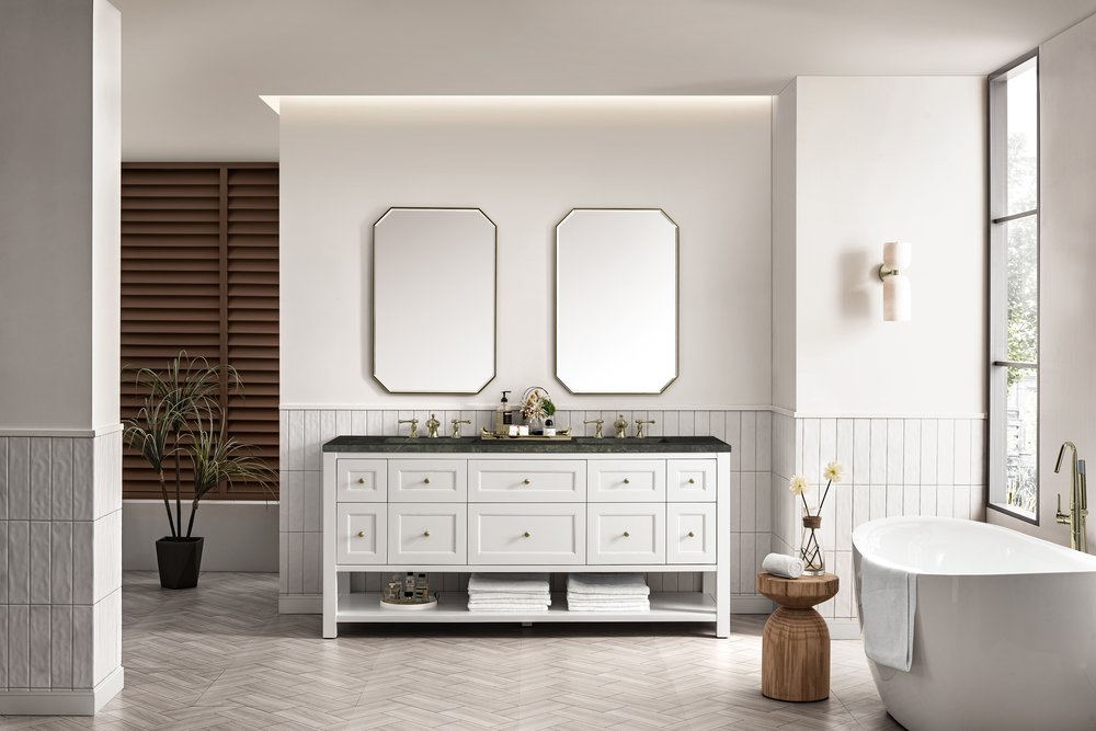 James Martin - Breckenridge 72" Double Vanity, Bright White, w/ 3 CM Phantome Eclos Top - 330-V72-BW-3PHT view 4