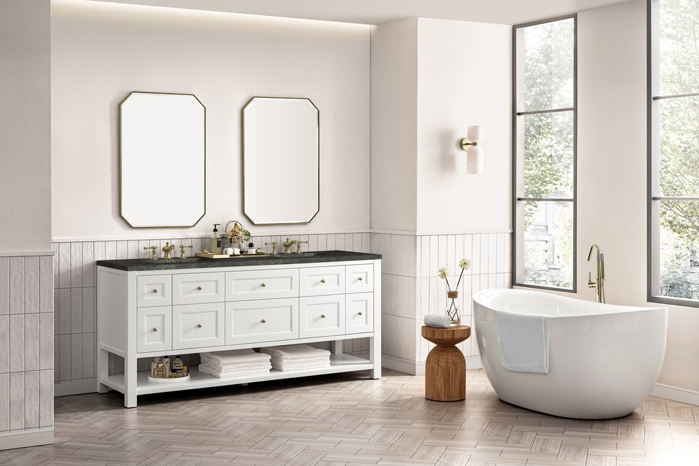 James Martin - Breckenridge 72" Double Vanity, Bright White, w/ 3 CM Phantome Eclos Top - 330-V72-BW-3PHT view 5