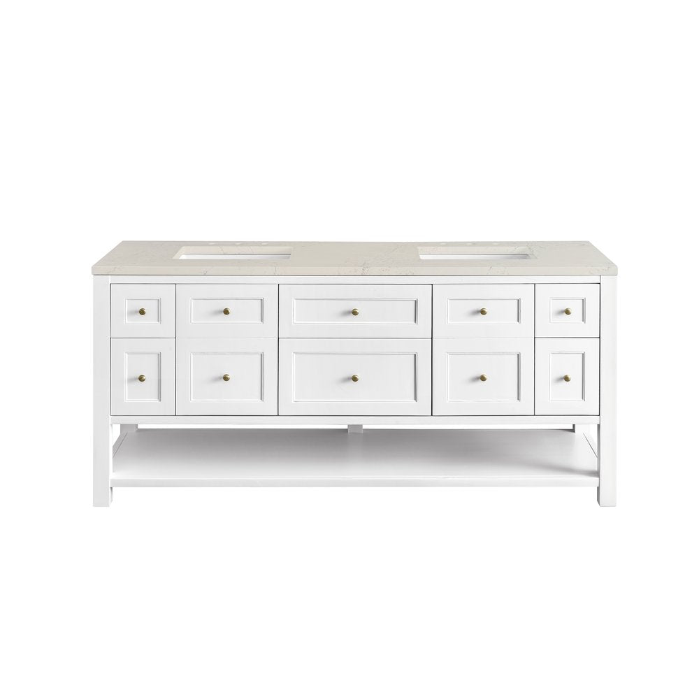 James Martin - Breckenridge 72" Double Vanity, Bright White, w/ 3 CM Siberian Silestone Top - 330-V72-BW-3SFR view 2