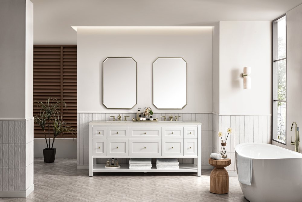James Martin - Breckenridge 72" Double Vanity, Bright White, w/ 3 CM Siberian Silestone Top - 330-V72-BW-3SFR view 4