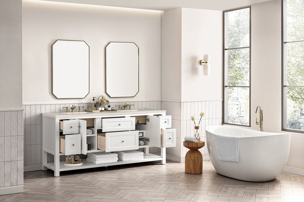 James Martin - Breckenridge 72" Double Vanity, Bright White, w/ 3 CM Siberian Silestone Top - 330-V72-BW-3SFR view 6