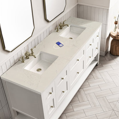 James Martin - Breckenridge 72" Double Vanity, Bright White, w/ 3 CM Siberian Silestone Top w/FreePower Wireless Charger - 330-V72-BW-FSFR view 8