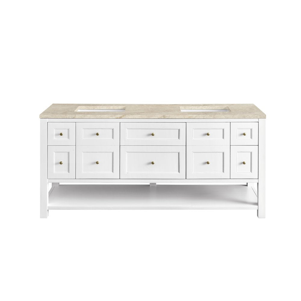 James Martin - Breckenridge 72" Double Vanity, Bright White, w/ 3 CM Tajnar Eclos Top - 330-V72-BW-3TJR view 2