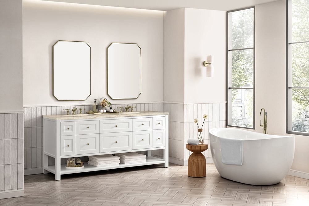 James Martin - Breckenridge 72" Double Vanity, Bright White, w/ 3 CM Tajnar Eclos Top - 330-V72-BW-3TJR view 5