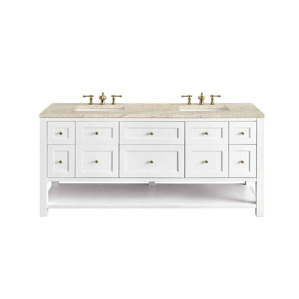 James Martin - Breckenridge 72" Double Vanity, Bright White, w/ 3 CM Tajnar Eclos Top w/FreePower Wireless Charger - 330-V72-BW-FTJR view 1