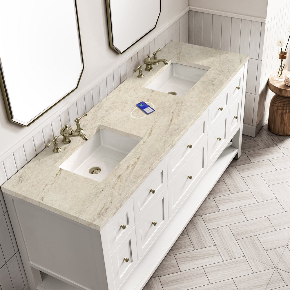James Martin - Breckenridge 72" Double Vanity, Bright White, w/ 3 CM Tajnar Eclos Top w/FreePower Wireless Charger - 330-V72-BW-FTJR view 8
