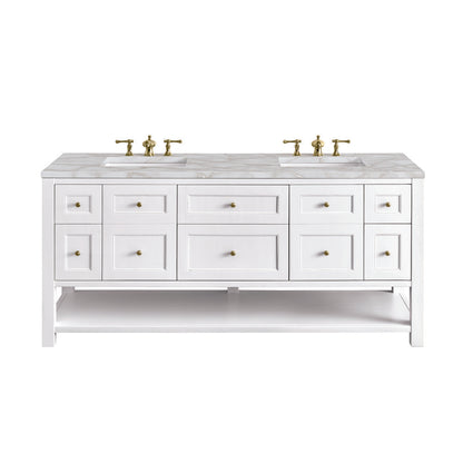 James Martin - Breckenridge 72" Double Vanity, Bright White w/ 3 CM Victorian Silver Top - 330-V72-BW-3VSL view 1