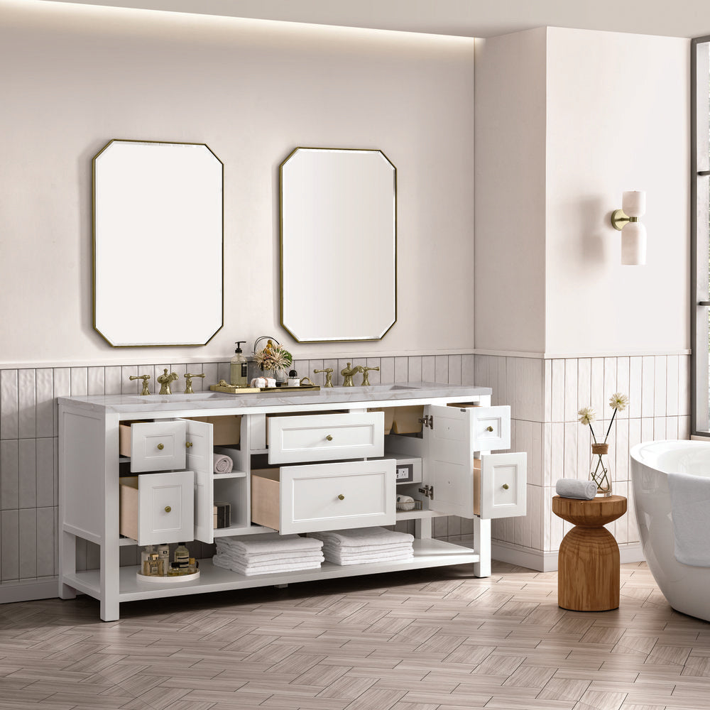 James Martin - Breckenridge 72" Double Vanity, Bright White w/ 3 CM Victorian Silver Top - 330-V72-BW-3VSL view 5