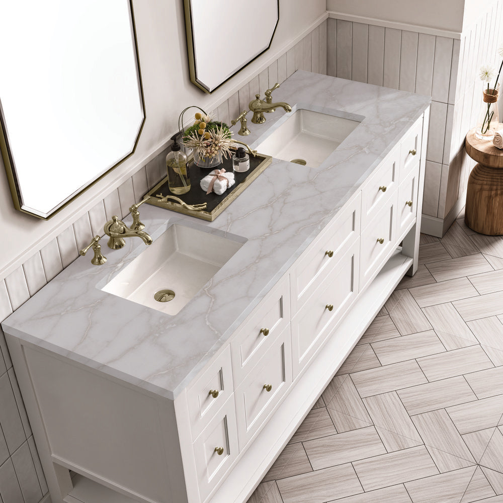 James Martin - Breckenridge 72" Double Vanity, Bright White w/ 3 CM Victorian Silver Top - 330-V72-BW-3VSL view 7