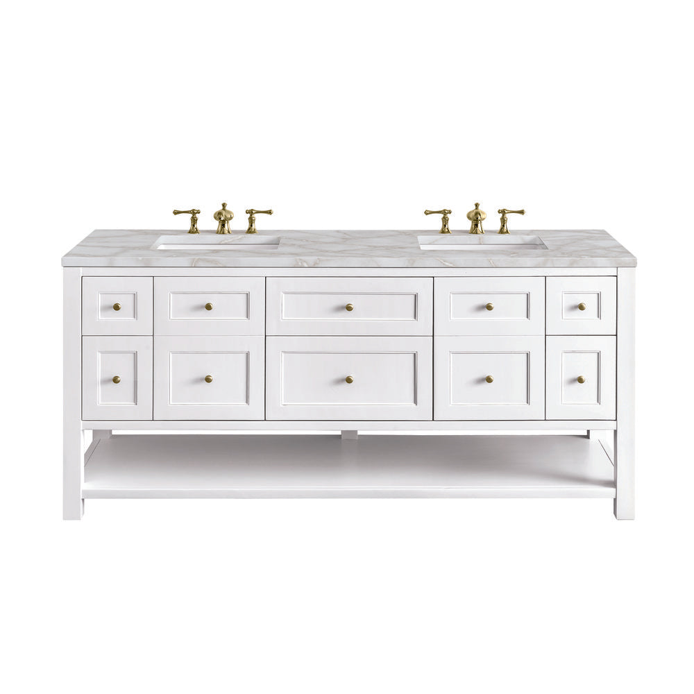 James Martin - Breckenridge 72" Double Vanity, Bright White w/ 3 CM Victorian Silver Top w/FreePower Wireless Charger - 330-V72-BW-FVSL view 1