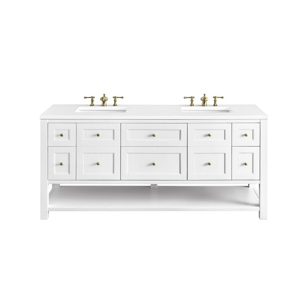 James Martin - Breckenridge 72" Double Vanity, Bright White w/ 3 CM White Zeus Top - 330-V72-BW-3WZ view 1