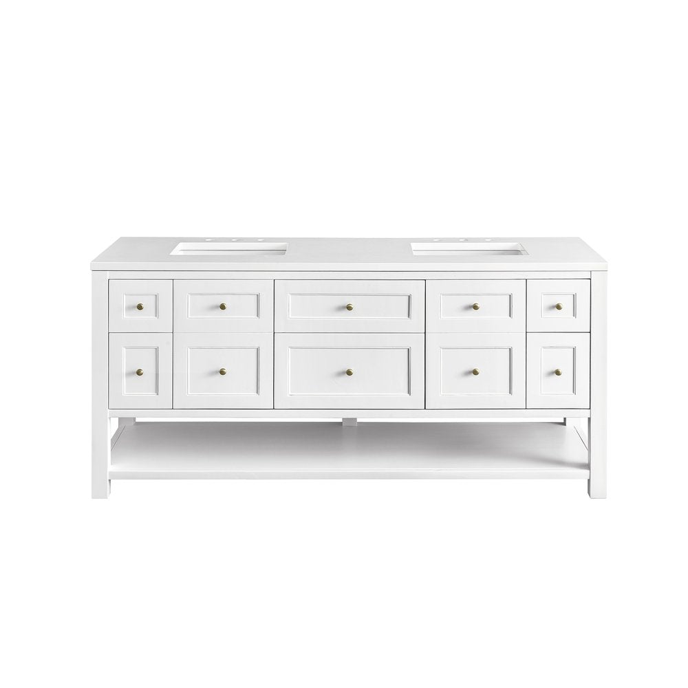 James Martin - Breckenridge 72" Double Vanity, Bright White w/ 3 CM White Zeus Top - 330-V72-BW-3WZ view 2