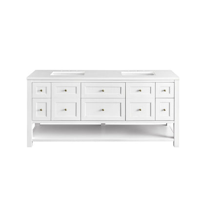James Martin - Breckenridge 72" Double Vanity, Bright White w/ 3 CM White Zeus Top - 330-V72-BW-3WZ view 2