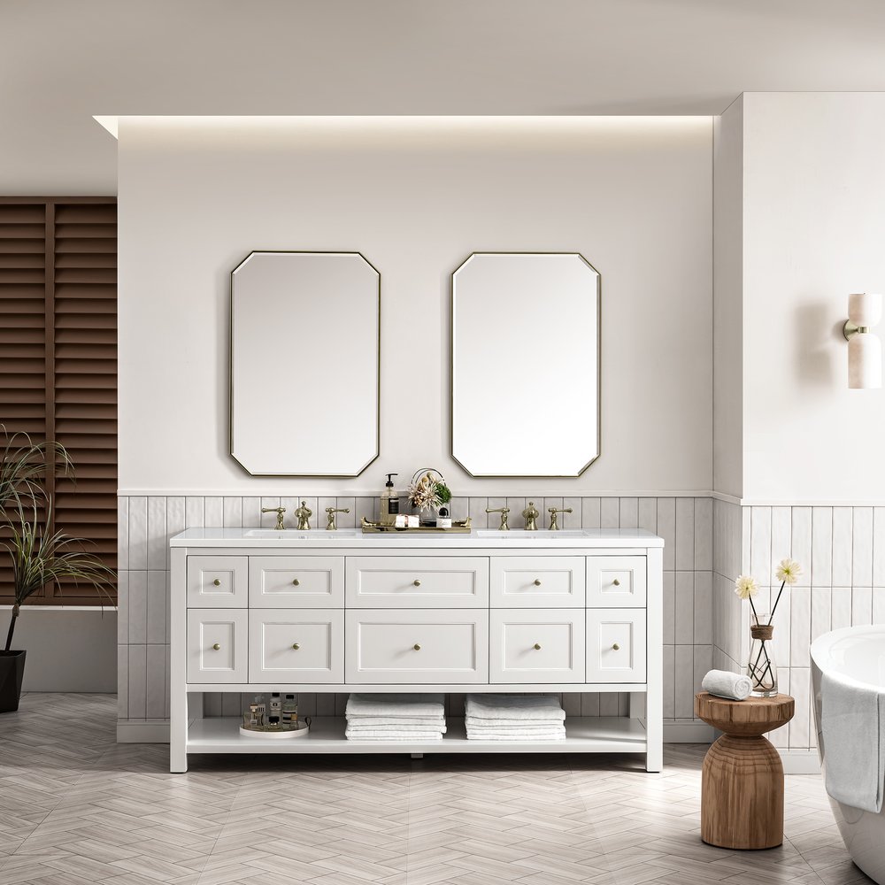 James Martin - Breckenridge 72" Double Vanity, Bright White w/ 3 CM White Zeus Top - 330-V72-BW-3WZ view 4