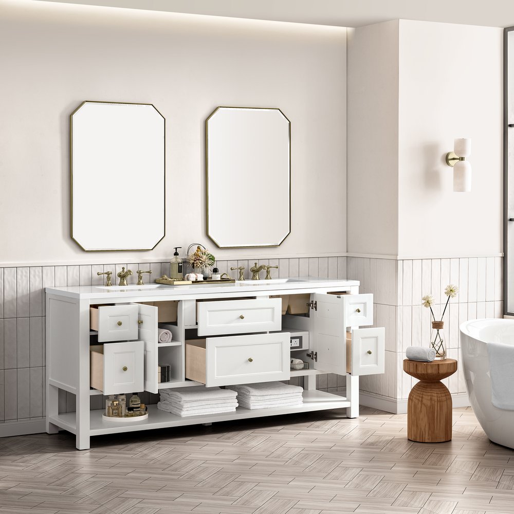 James Martin - Breckenridge 72" Double Vanity, Bright White w/ 3 CM White Zeus Top - 330-V72-BW-3WZ view 6