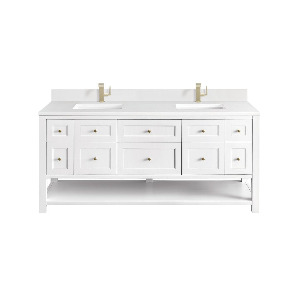 James Martin - Breckenridge 72" Double Vanity, Bright White w/ Single Hole 3 CM White Zeus Top & Backsplash - 330-V72-BW-1WZ view 1