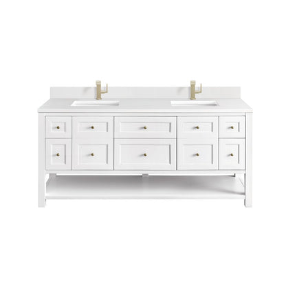 James Martin - Breckenridge 72" Double Vanity, Bright White w/ Single Hole 3 CM White Zeus Top & Backsplash - 330-V72-BW-1WZ view 1