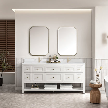 James Martin - Breckenridge 72" Double Vanity, Bright White w/ Single Hole 3 CM White Zeus Top & Backsplash - 330-V72-BW-1WZ view 3