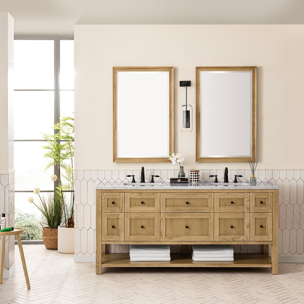 James Martin - Breckenridge 72" Double Vanity, Light Natural Oak w/ 3 CM Carrara Marble Top - 330-V72-LNO-3CAR view 3