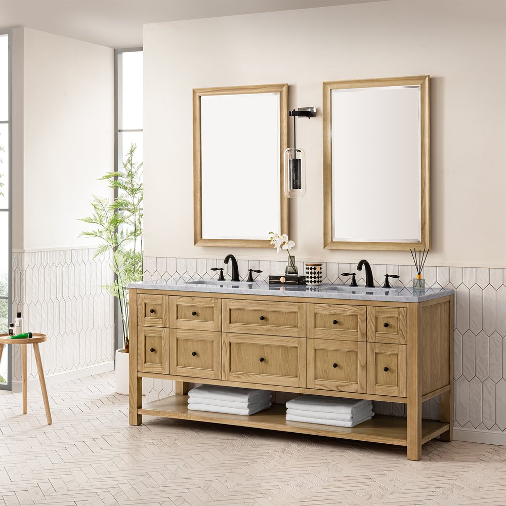 James Martin - Breckenridge 72" Double Vanity, Light Natural Oak w/ 3 CM Carrara Marble Top - 330-V72-LNO-3CAR view 4