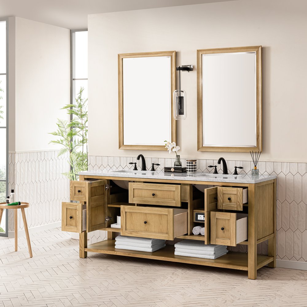 James Martin - Breckenridge 72" Double Vanity, Light Natural Oak w/ 3 CM Carrara Marble Top - 330-V72-LNO-3CAR view 5