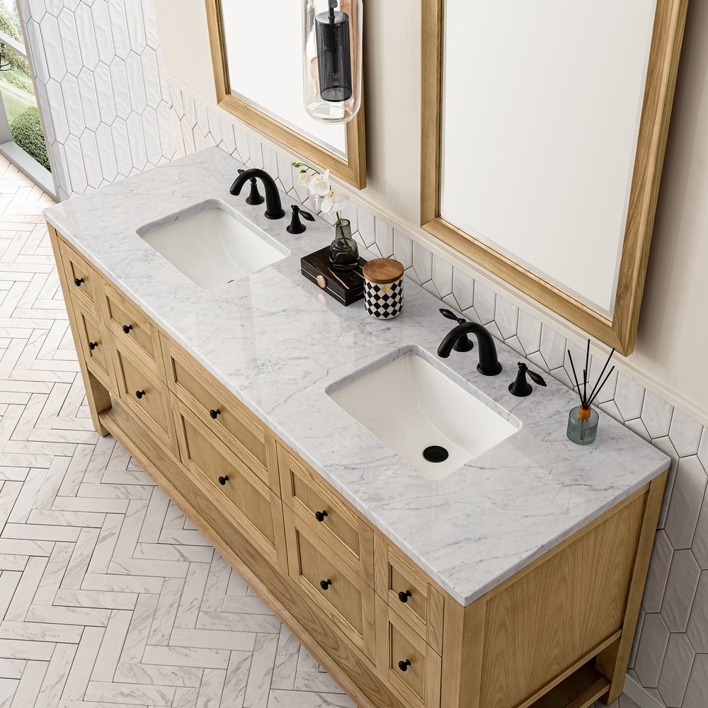 James Martin - Breckenridge 72" Double Vanity, Light Natural Oak w/ 3 CM Carrara Marble Top - 330-V72-LNO-3CAR view 7