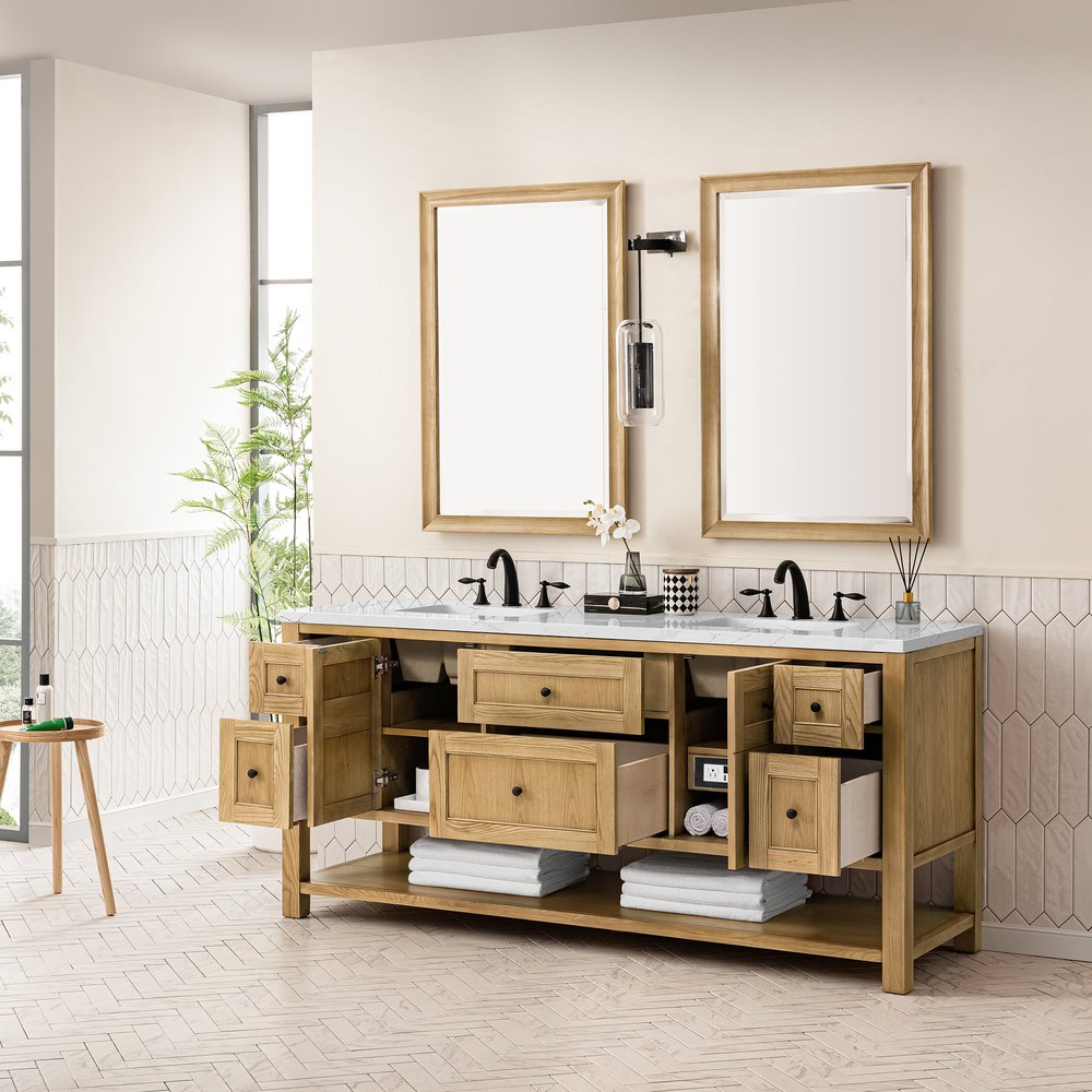 James Martin - Breckenridge 72" Double Vanity, Light Natural Oak w/ 3 CM Ethereal Noctis Top - 330-V72-LNO-3ENC view 6
