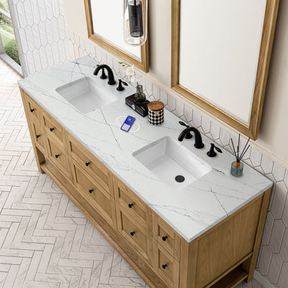 James Martin - Breckenridge 72" Double Vanity, Light Natural Oak w/ 3 CM Ethereal Noctis Top w/FreePower Wireless Charger - 330-V72-LNO-FENC view 9