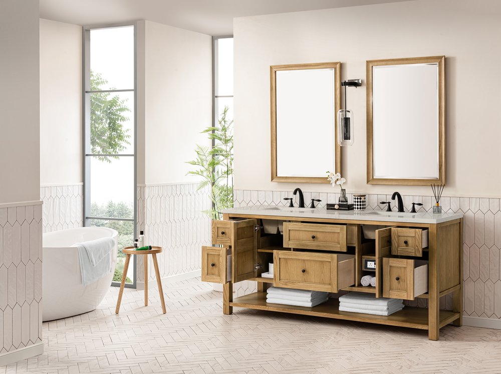 James Martin - Breckenridge 72" Double Vanity, Light Natural Oak, w/ 3 CM Siberian Silestone Top w/FreePower Wireless Charger - 330-V72-LNO-FSFR view 5