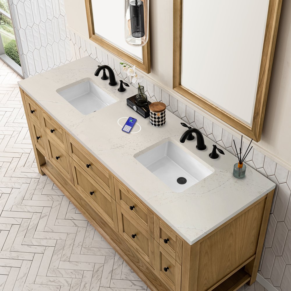 James Martin - Breckenridge 72" Double Vanity, Light Natural Oak, w/ 3 CM Siberian Silestone Top w/FreePower Wireless Charger - 330-V72-LNO-FSFR view 7
