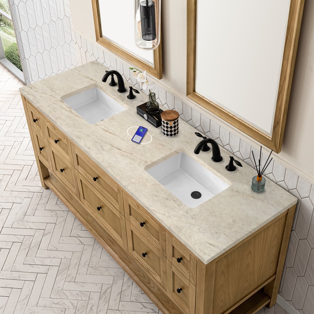 James Martin - Breckenridge 72" Double Vanity, Light Natural Oak, w/ 3 CM Tajnar Eclos Top w/FreePower Wireless Charger - 330-V72-LNO-FTJR view 7