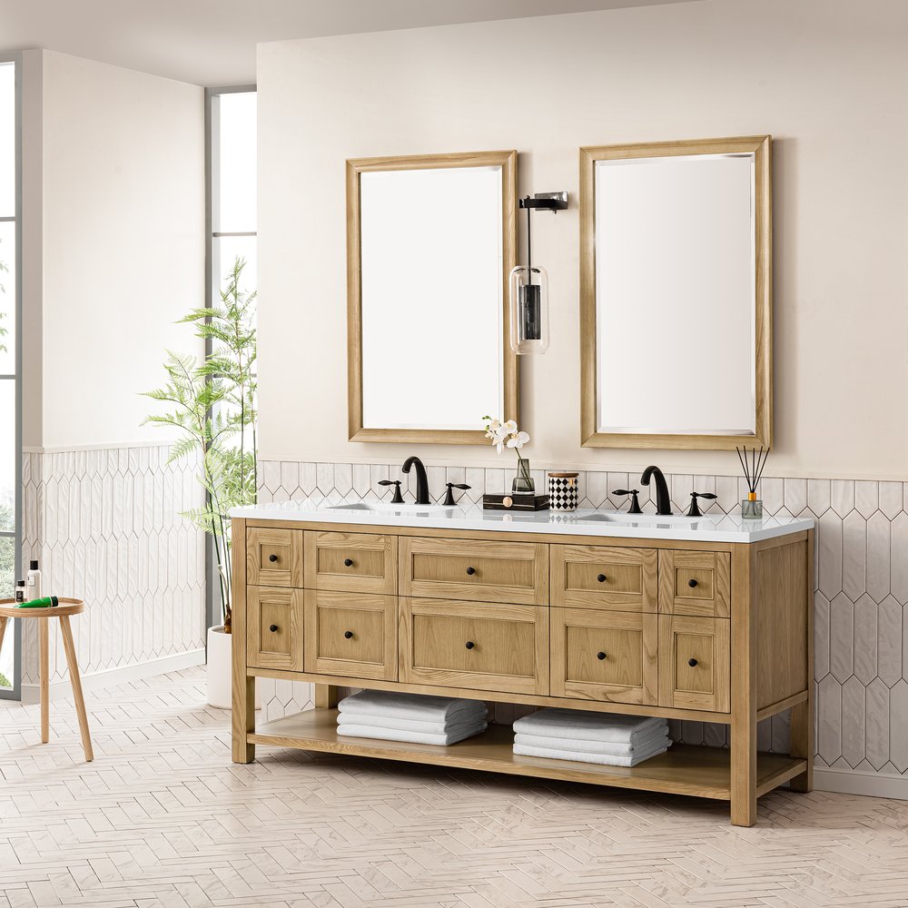 James Martin - Breckenridge 72" Double Vanity, Light Natural Oak w/ 3 CM White Zeus Top - 330-V72-LNO-3WZ view 4