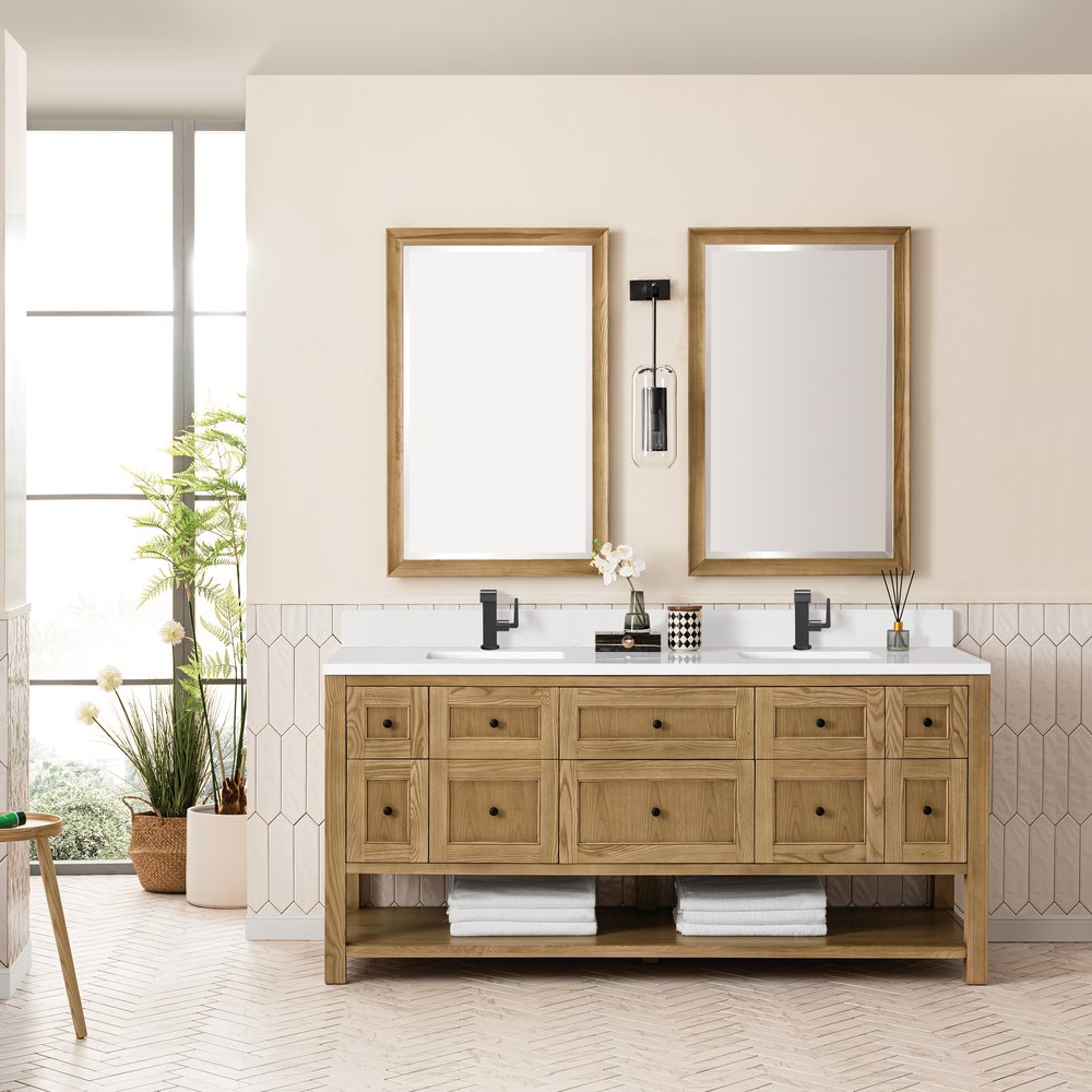 James Martin - Breckenridge 72" Double Vanity, Light Natural Oak w/ Single Hole 3 CM White Zeus Top & Backsplash - 330-V72-LNO-1WZ view 3