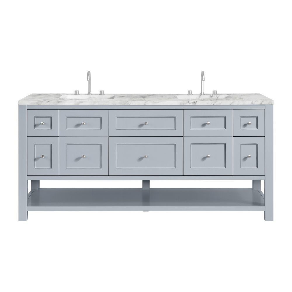 James Martin - Breckenridge 72" Double Vanity, Serenity Blue, w/ 3 CM Carrara Marble Top - 330-V72-SRB-3CAR view 1