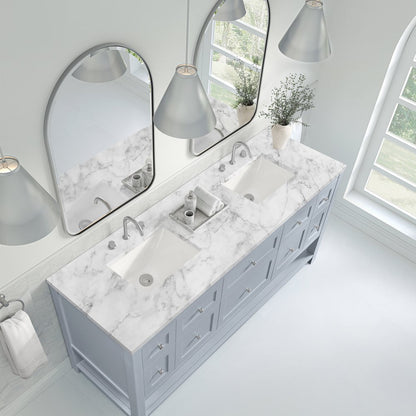 James Martin - Breckenridge 72" Double Vanity, Serenity Blue, w/ 3 CM Carrara Marble Top - 330-V72-SRB-3CAR view 7