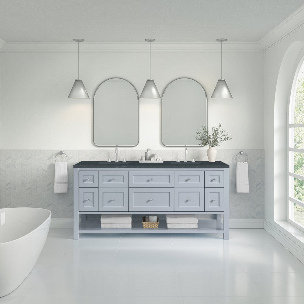 James Martin - Breckenridge 72" Double Vanity, Serenity Blue, w/ 3 CM Charcoal Soapstone Quartz Top - 330-V72-SRB-3CSP view 3