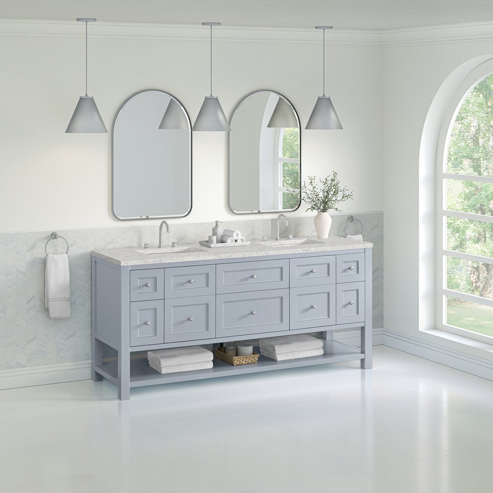 James Martin - Breckenridge 72" Double Vanity, Serenity Blue, w/ 3 CM Eternal Jasmine Pearl Quartz Top - 330-V72-SRB-3EJP view 4