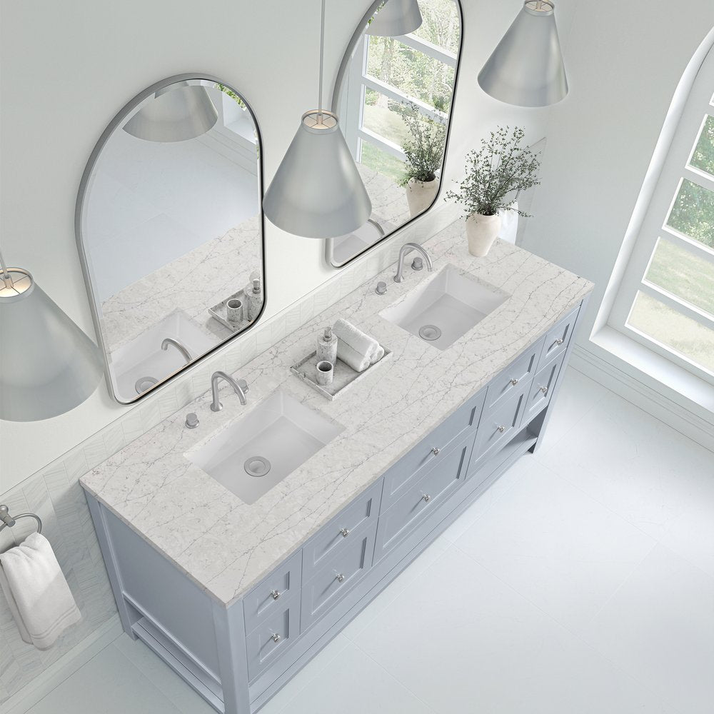 James Martin - Breckenridge 72" Double Vanity, Serenity Blue, w/ 3 CM Eternal Jasmine Pearl Quartz Top - 330-V72-SRB-3EJP view 7