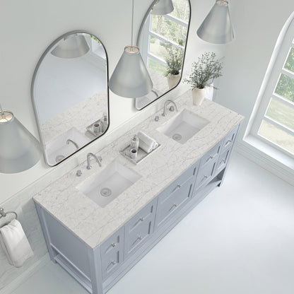 James Martin - Breckenridge 72" Double Vanity, Serenity Blue, w/ 3 CM Eternal Jasmine Pearl Quartz Top - 330-V72-SRB-3EJP view 7