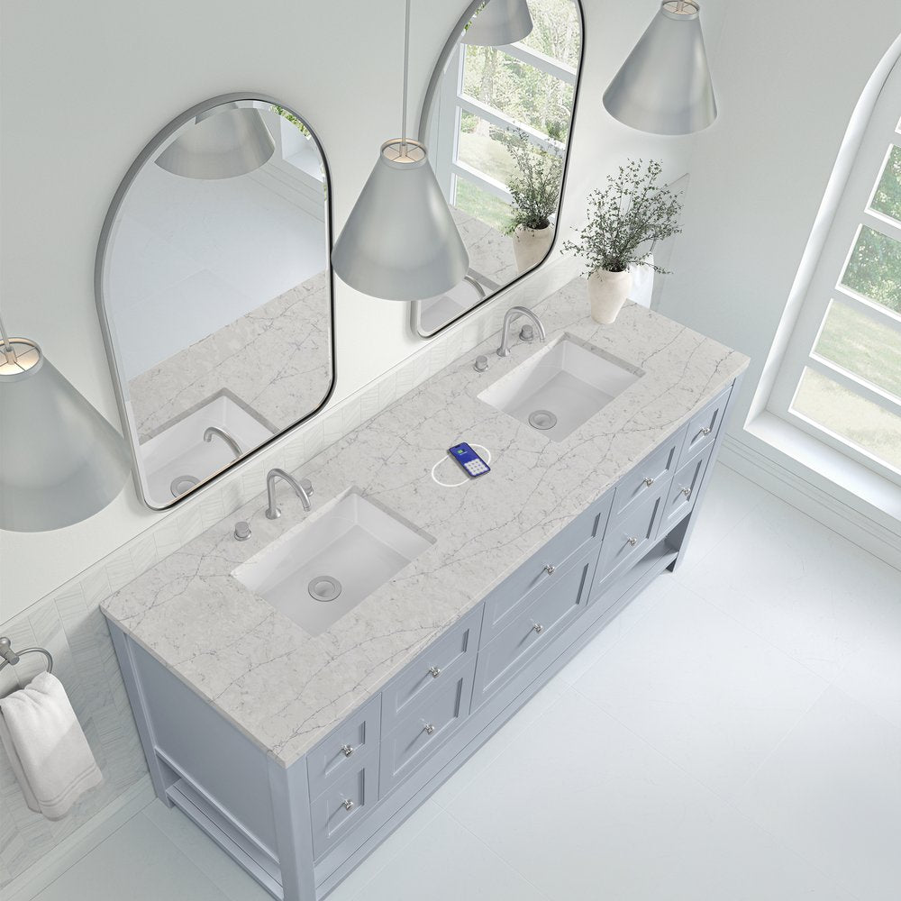 James Martin - Breckenridge 72" Double Vanity, Serenity Blue, w/ 3 CM Eternal Jasmine Pearl Quartz Top w/FreePower Wireless Charger - 330-V72-SRB-FEJP view 8