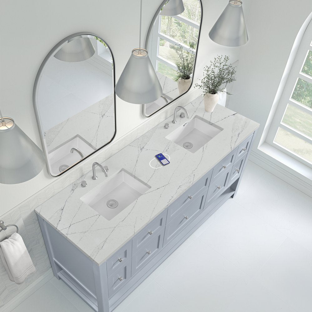 James Martin - Breckenridge 72" Double Vanity, Serenity Blue, w/ 3 CM Ethereal Noctis Quartz Top w/FreePower Wireless Charger - 330-V72-SRB-FENC view 8